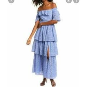 KENDALL + KYLIE Blue Eyelet Tiered‎ Ruffle Anglaise Off-Shoulder Dress Size 4/6